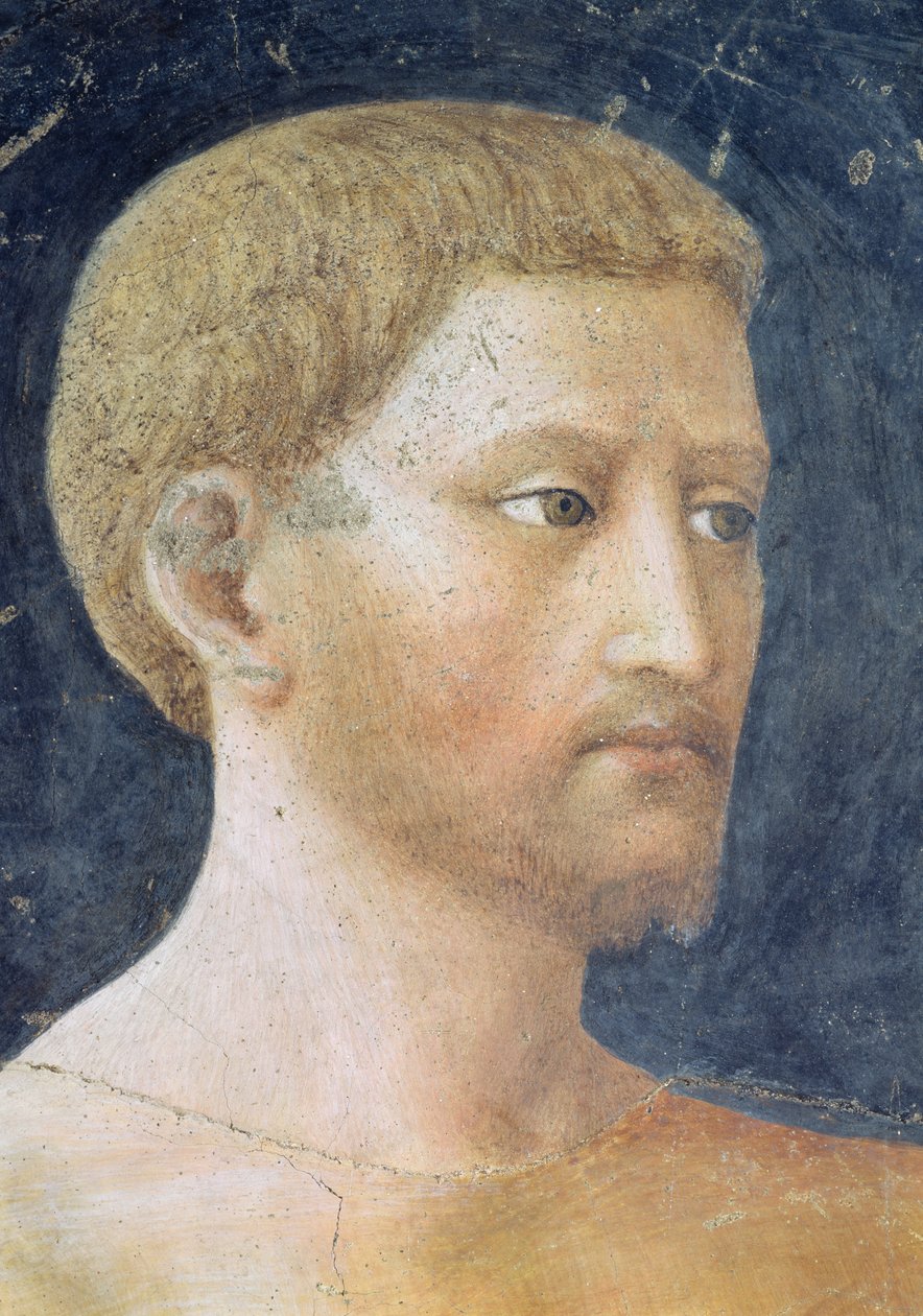 Ádám és Éva megkísértése Ádám fejének részlete, 1427 körüli freskó alkotó: Tommaso Masolino da Panicale