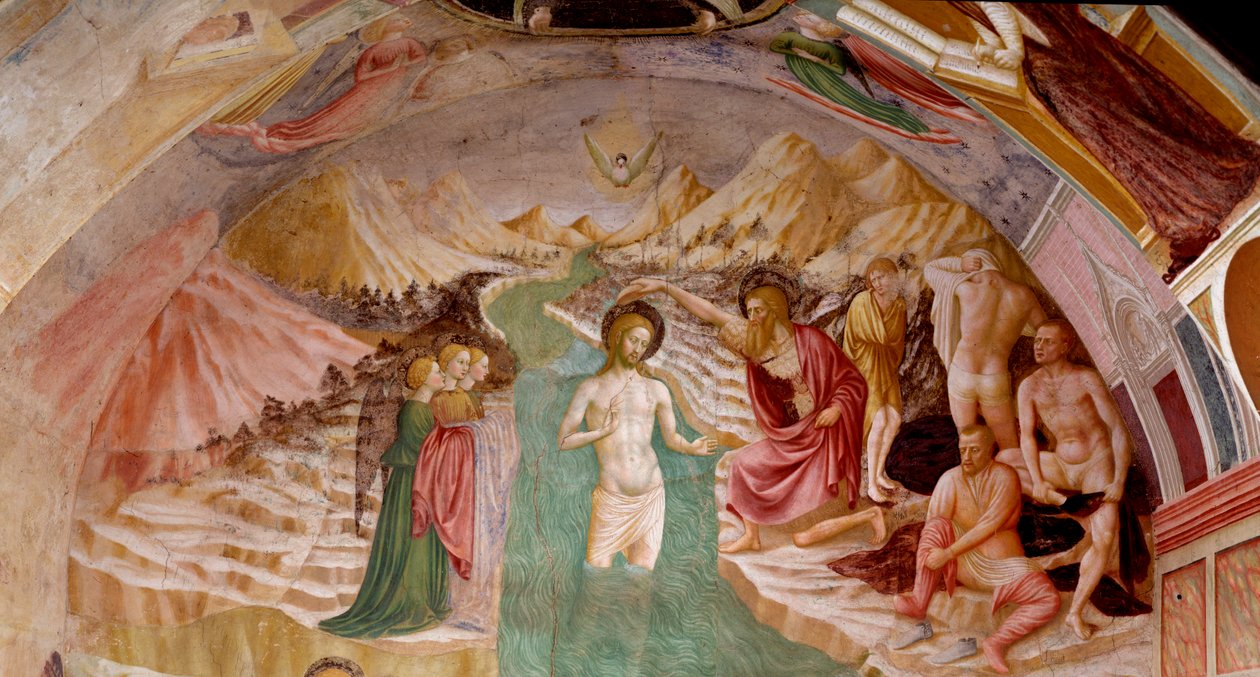 Keresztelő János élete: Krisztus megkeresztelkedése - Freskó alkotó: Tommaso Masolino da Panicale
