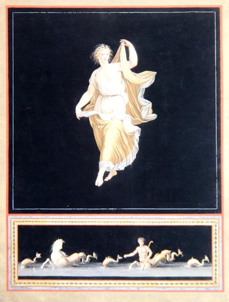 Egy pompei allegorikus festmény másolata, panoráma tapétaterv, 1790 körül alkotó: Tommaso Piroli
