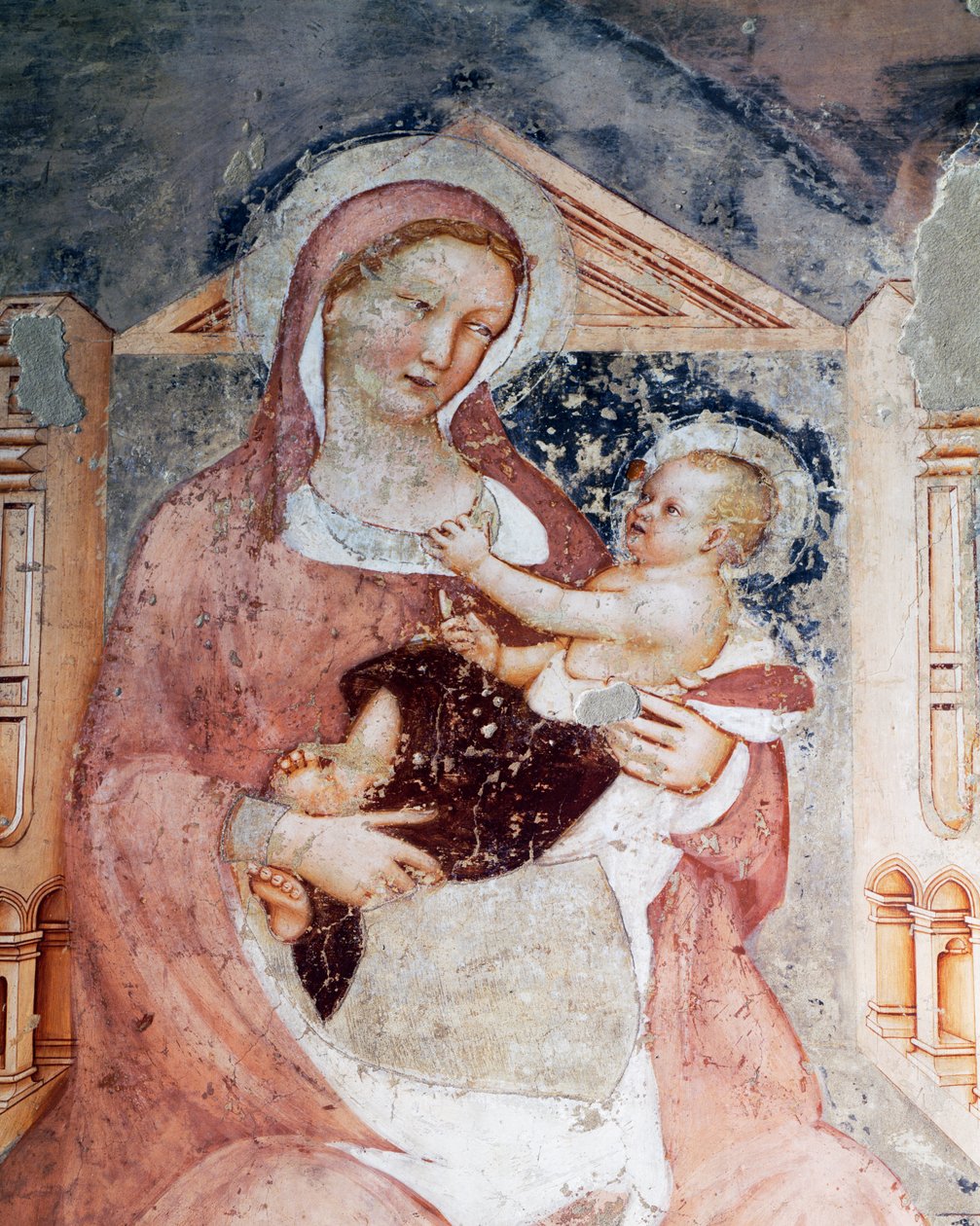 Madonna és gyermek, részlet a Szent Orsolya történetei című ciklusból alkotó: Tommaso da Modena