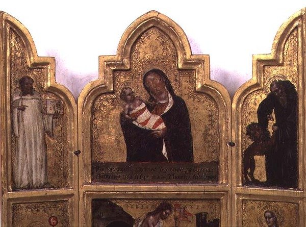 Madonna és gyermek Szent Benedekkel és Szent Jeromossal, a triptichon felső fele (lásd még: 78652) alkotó: Tommaso da Modena Barisino or Rabisino