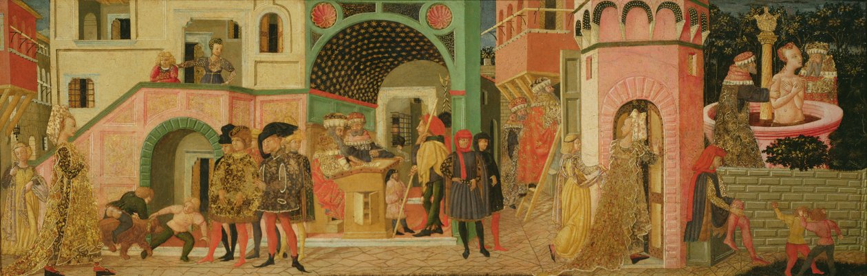Susanna története, egy esküvői láda előlapja, 1450 körül (tempera a panelen) alkotó: Giovanni di Ser Giovanni