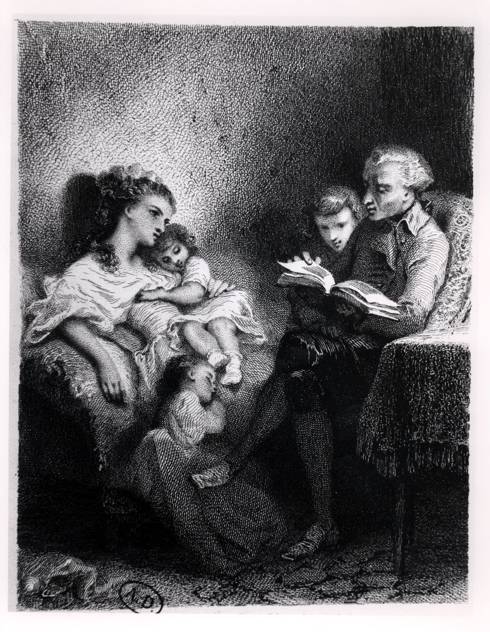 Alphonse de Lamartine (1792-1869) felolvasás a családjának alkotó: Tony Johannot