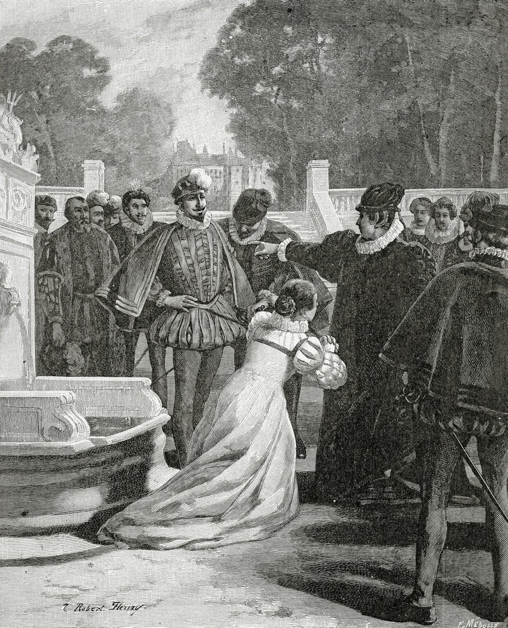 Erzsébet királynő és Leicester grófja, 19. század (bw-metszet) alkotó: Tony Robert Fleury