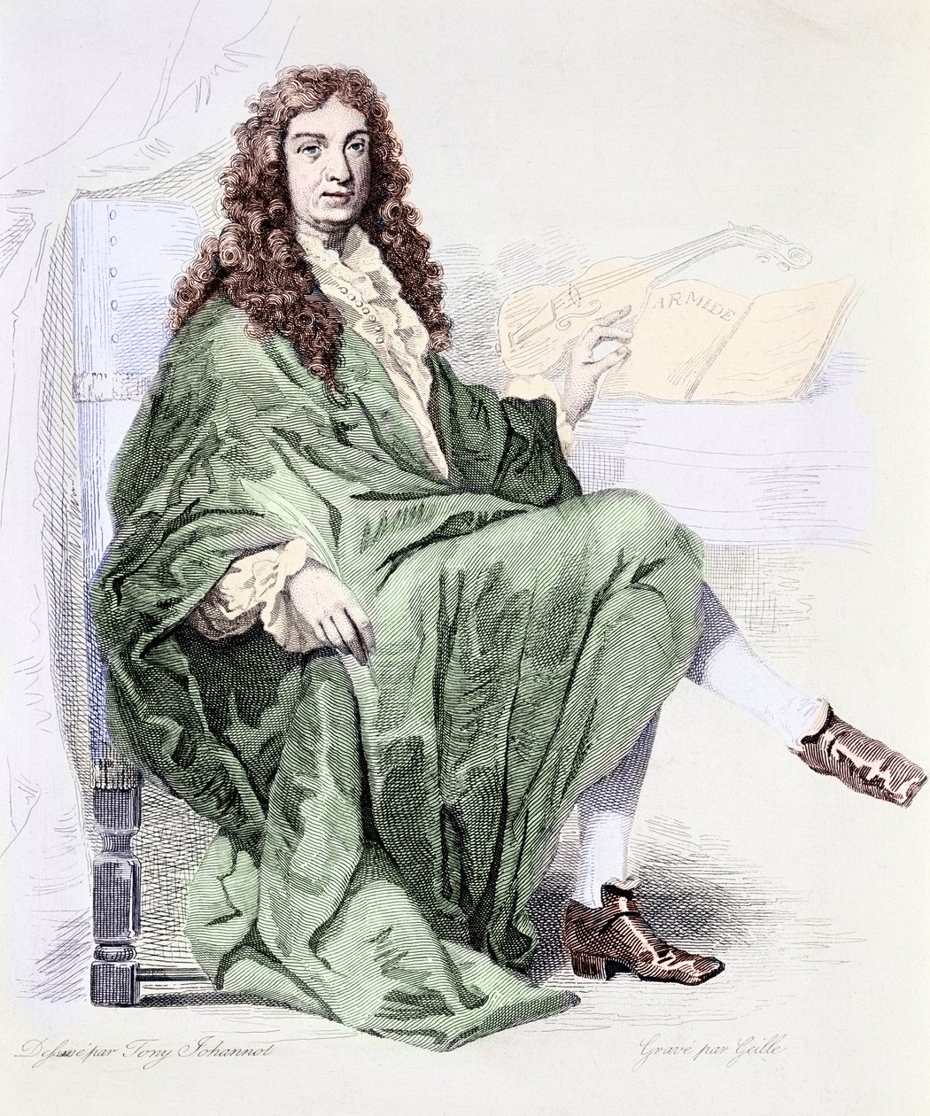 Giovanni Battista Lulli vagy Jean-Baptiste Lully (1632-1687) zeneszerző portréja XIV. Lajos király udvarában - Metszet (Jean Baptiste Lully zeneszerző portréja) Magángyűjtemény alkotó: Tony (after) Johannot
