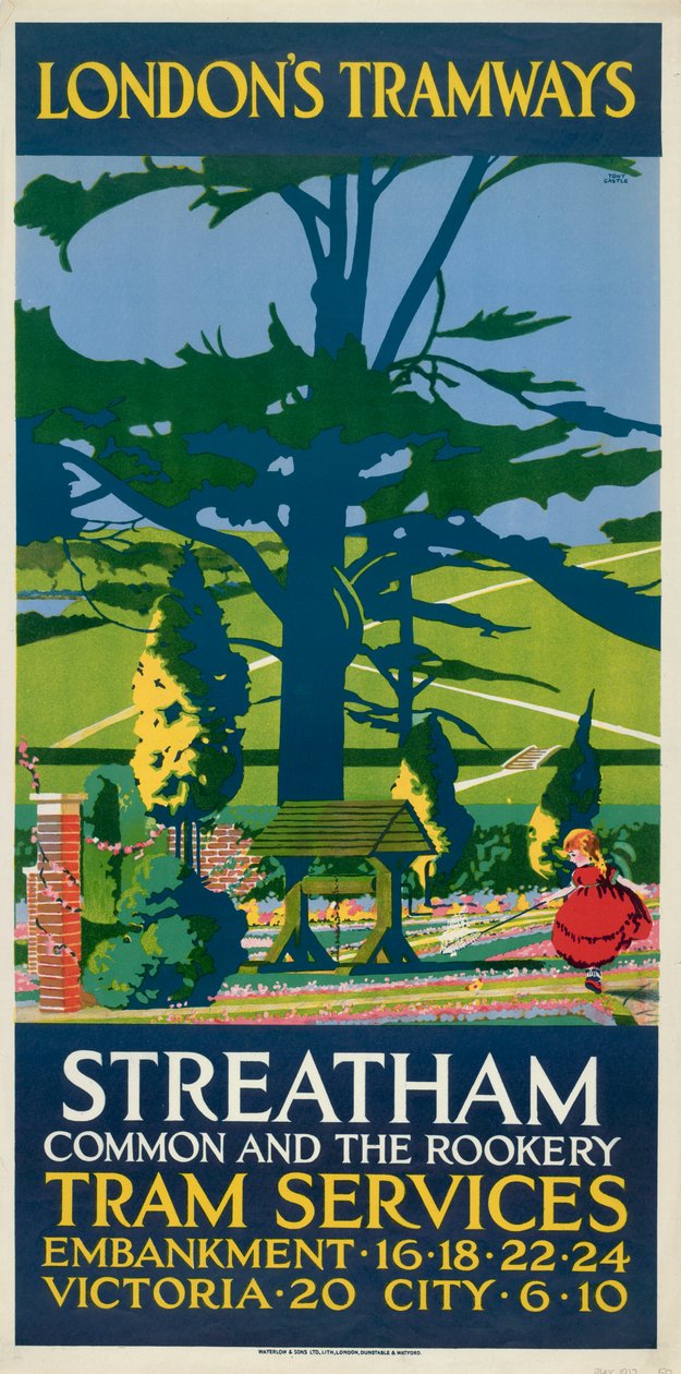 „Streatham Common and the Rookery”, London Megyei Tanács LCC Tramways plakátja, 1927 alkotó: Tony Castle