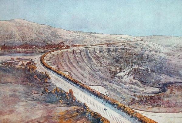Hidroelektromos gát, amelyet Tony Garnier (1869-1948) tervezett a „La Cite Industrielle”-től alkotó: Tony Garnier
