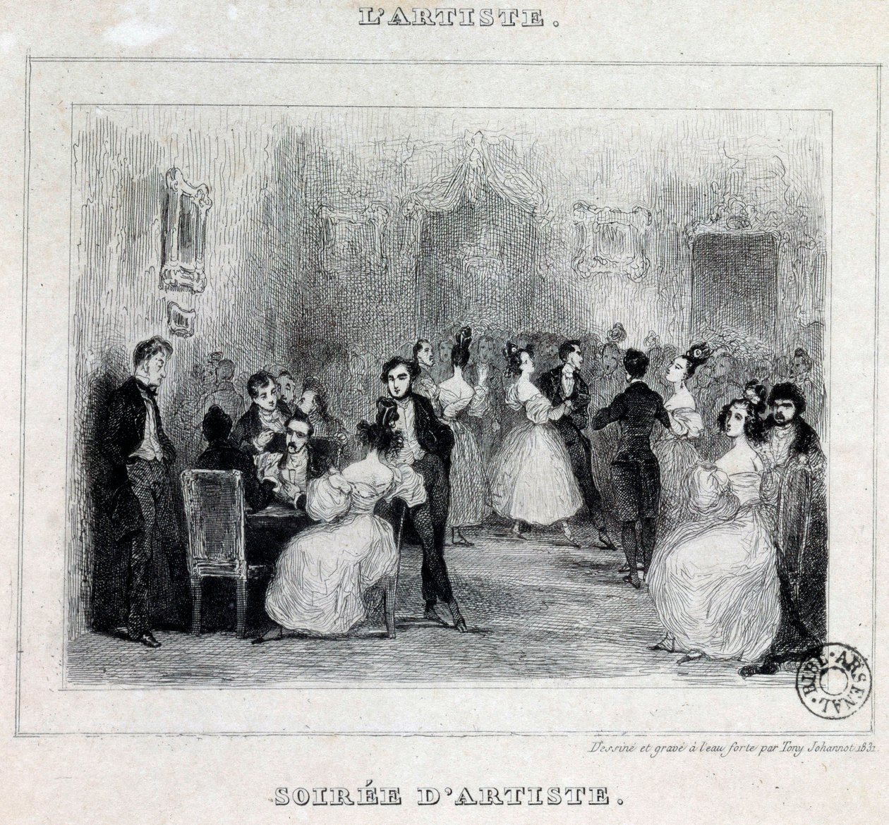 Művészest: labda- és kártyajátékok egy polgári esten Antoine Johannot rajza Tony Johannot (1803-1852) 1831 Párizs, Bibliotheque de l