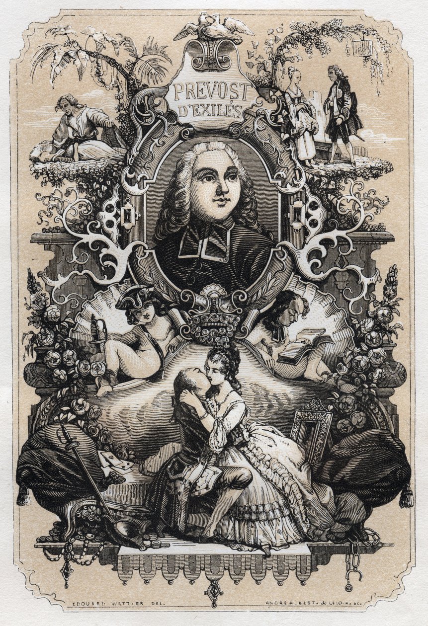 Prevost abbé (Antoine Francois Prevost) (1697-1763) „Histoire de Manon Lescaut et du Chevalier Des Grieux” című művének előképe – Tony Johannot (1803-1852) 1839-es kiadása alkotó: Tony Johannot