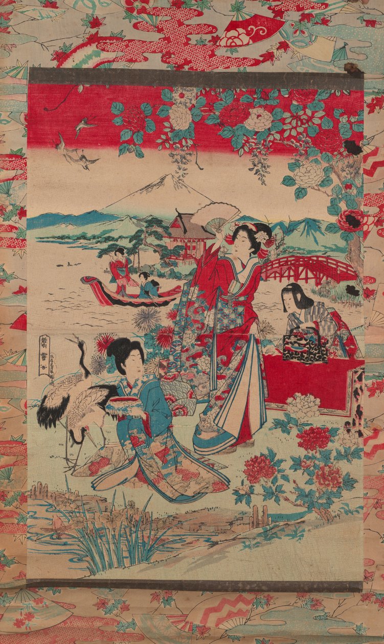 Gésák tájképen, 1870-80 körül (színes fametszet) alkotó: Torakiyo Sato Torakiyo Sato
