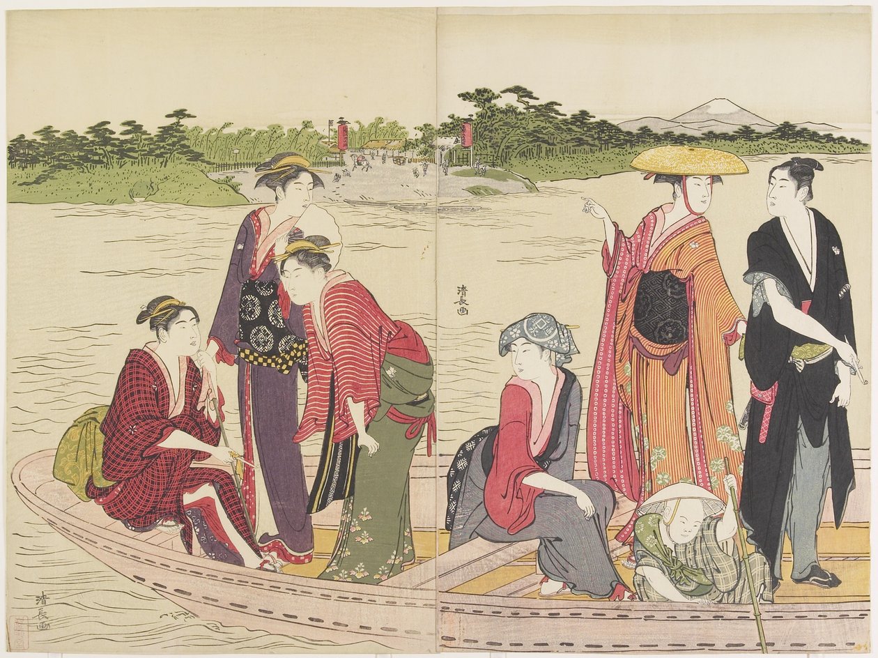 Komp a Rokugo folyón, 1784 alkotó: Torii Kiyonaga