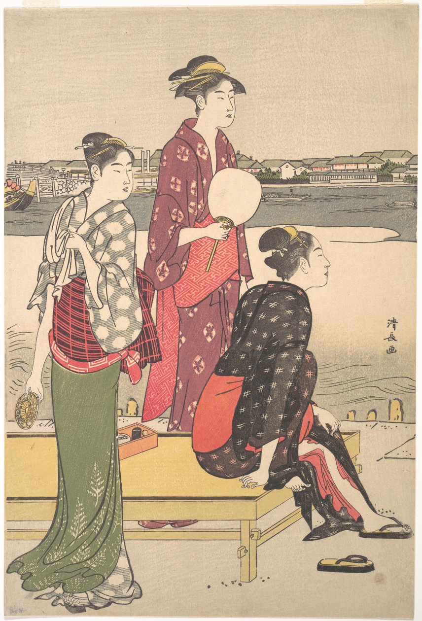 Ukiyo-e három szépségből készült színes nyomat Torii Kiyonaga-tól alkotó: Torii Kiyonaga