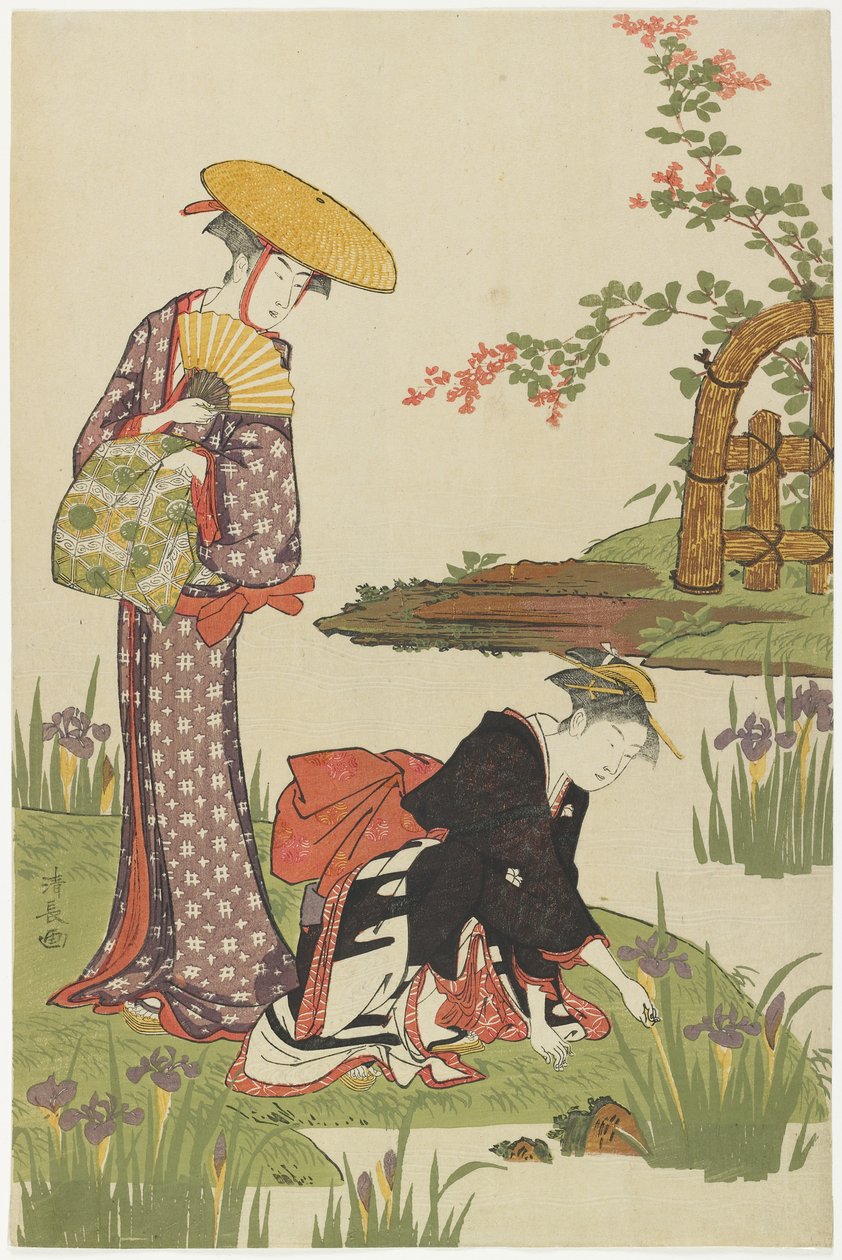 Nők az írisz-tó mellett, 1785 alkotó: Torii Kiyonaga