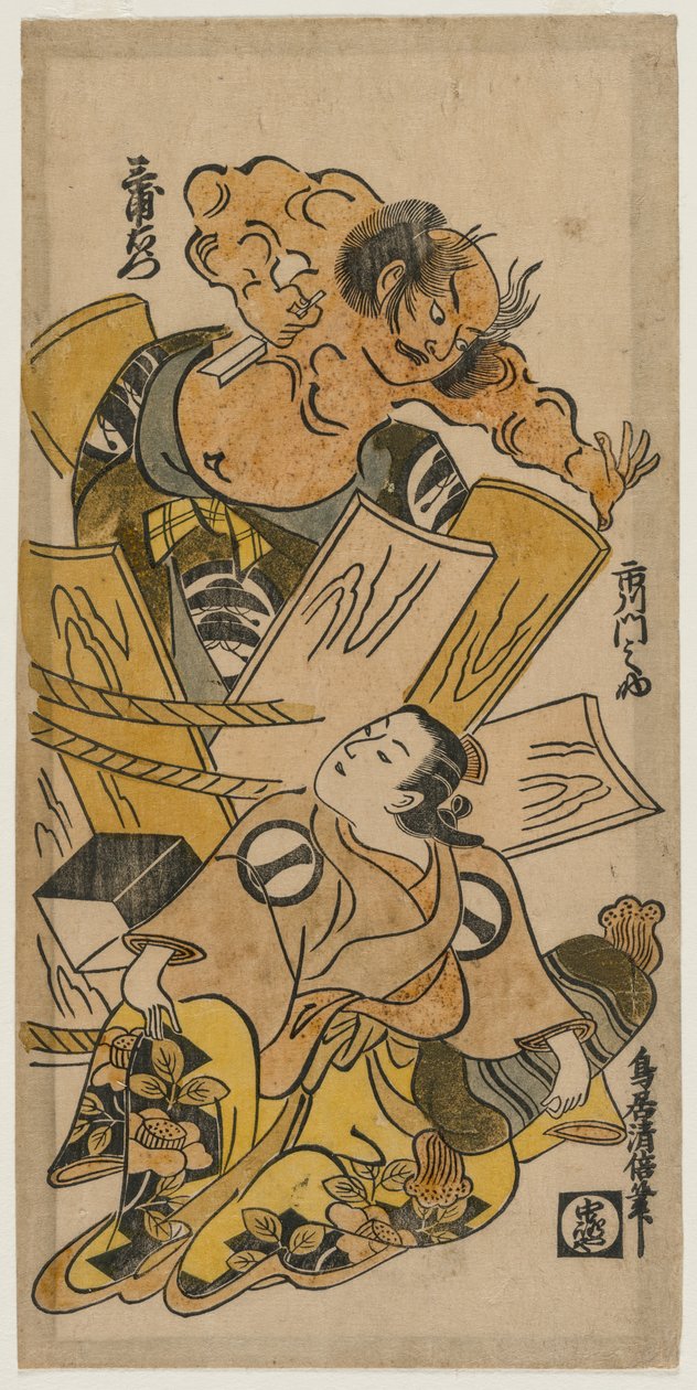 Ichikawa Monnosuke udvarhölgyként és Nakajima Mioemon kitört egy hordóból, az 1720-as évek eleje. alkotó: Torii Kiyomasu