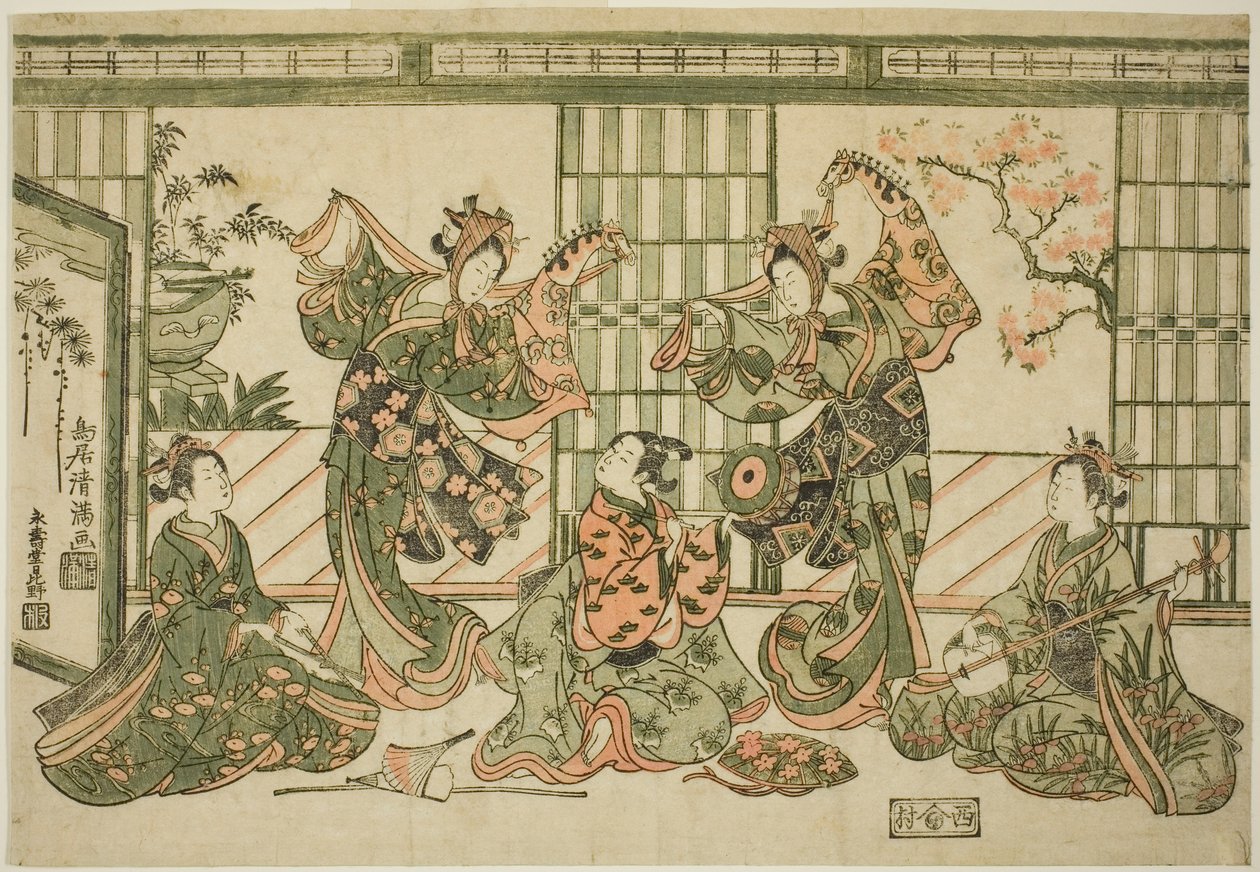 A hobbiló táncot bemutató mulattatók alkotó: Torii Kiyomitsu I