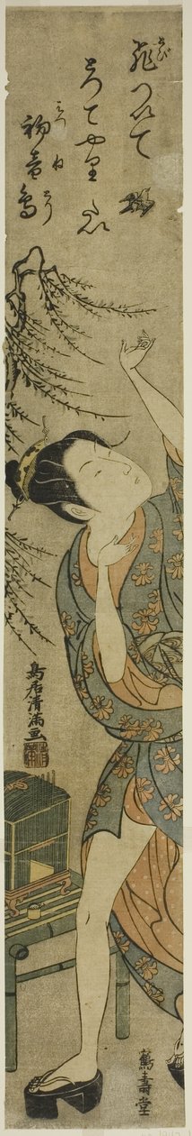 Fiatal nő madarat ereszt alkotó: Torii Kiyomitsu I