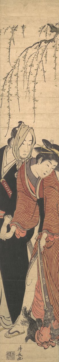 Egy szerelmespár majommal játszik, 1780. alkotó: Torii Kiyonaga