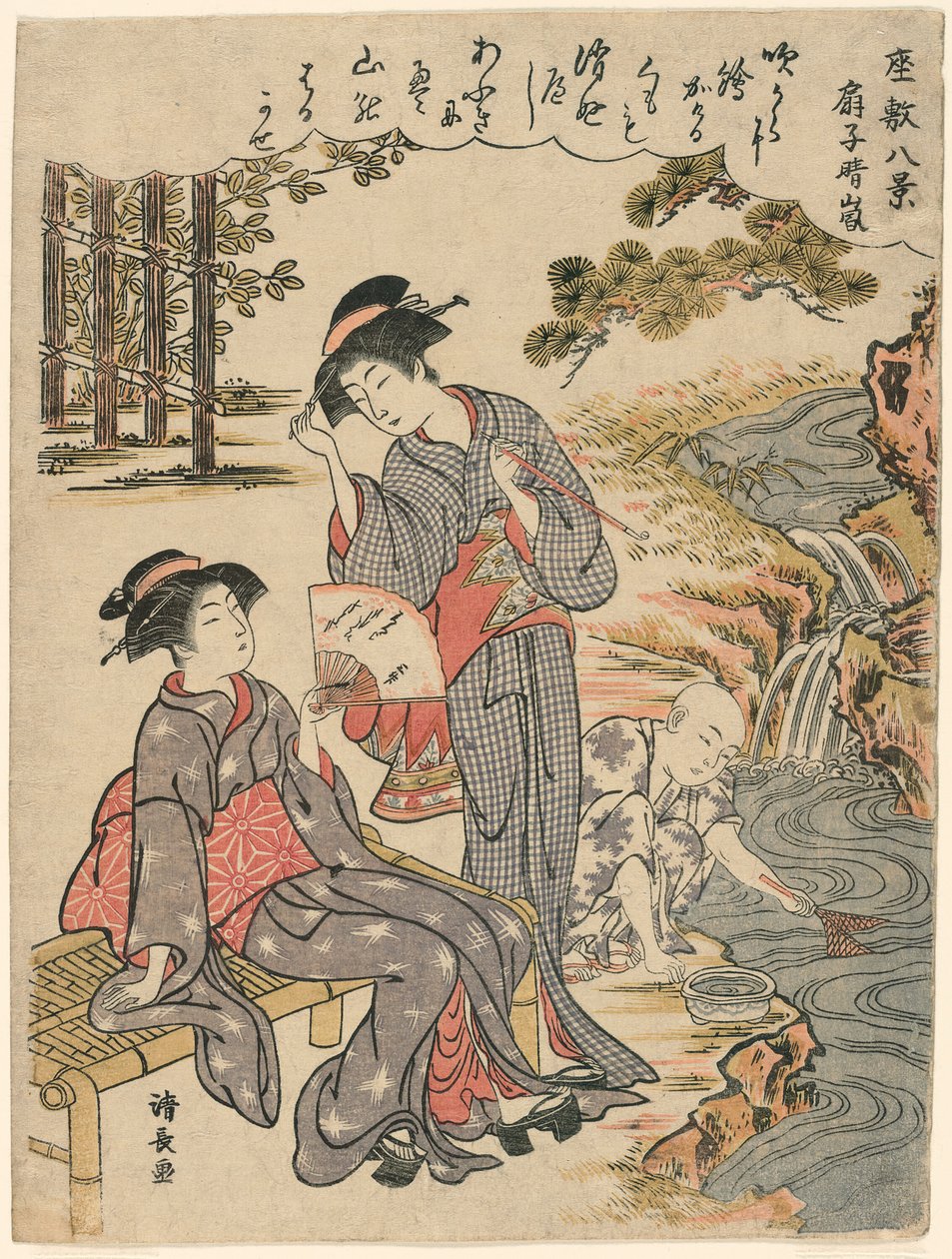 Egy rajongó, aki szétszórt vihart javasol (Sensu no seiran) a "Nyolc jelenet a szalonból (Zashiki hakkei)" sorozatból alkotó: Torii Kiyonaga