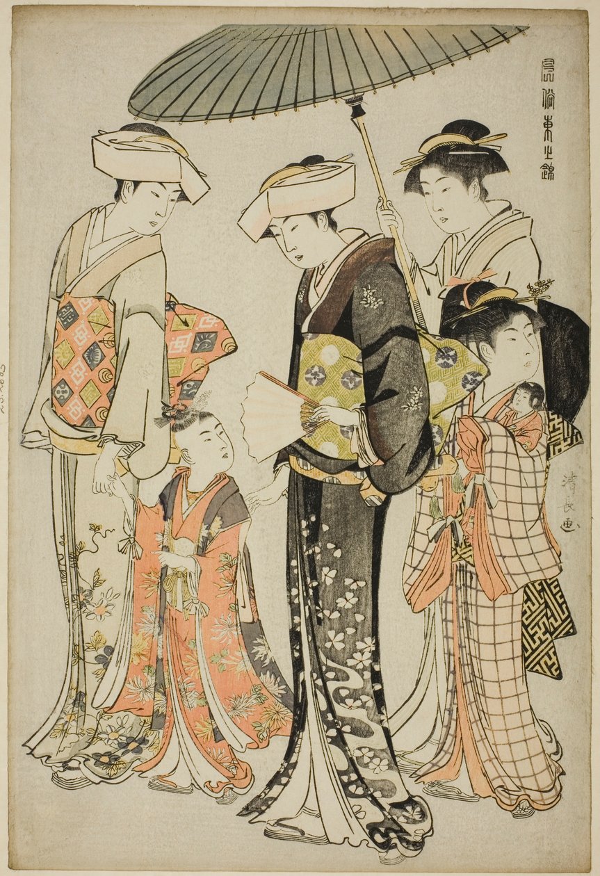 Egy lány és négy szolga, az "A keleti modorok brokátja (Fuzoku Azuma no nishiki)" sorozatból alkotó: Torii Kiyonaga