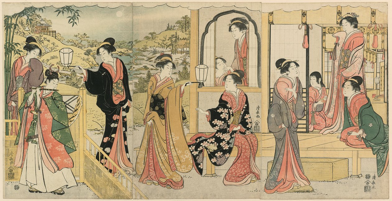Az Ushiwakamaru szerenádozó Joruri hercegnő modern változata alkotó: Torii Kiyonaga
