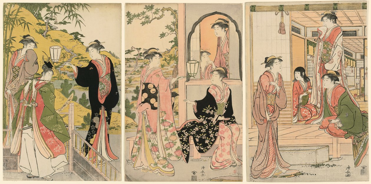 Az Ushiwakamaru szerenádozó Joruri hercegnő modern változata alkotó: Torii Kiyonaga