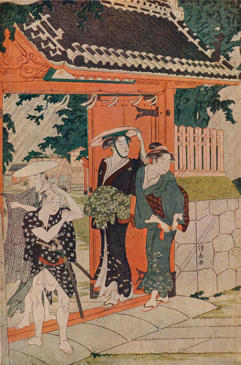 Hirtelen zápor a Mimeguri Inari szentélyben, 1787 alkotó: Torii Kiyonaga