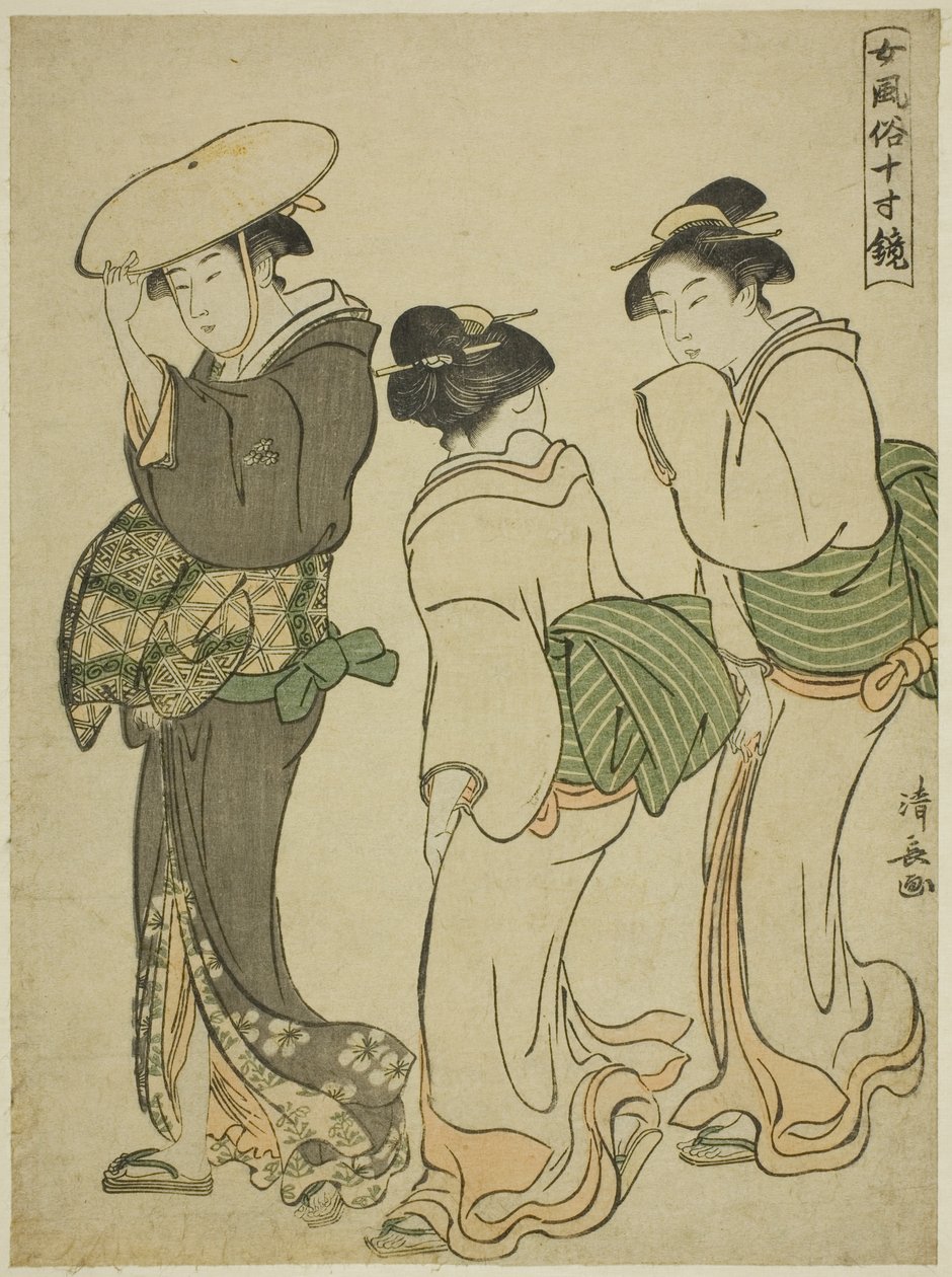 Egy nő és két szobalány, az "A női modor tükre (Onna fuzoku masu kagami)" sorozatból alkotó: Torii Kiyonaga