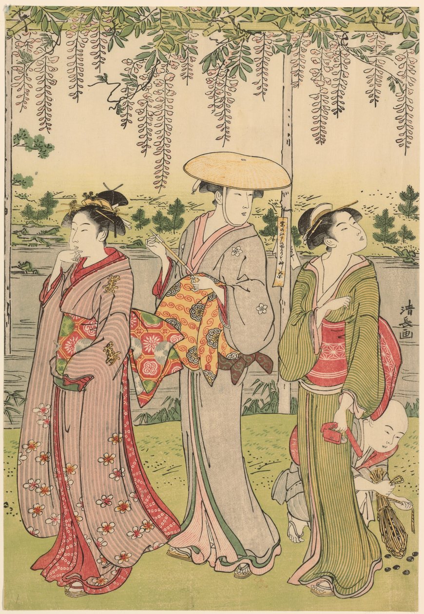A Wisteria megcsodálása a Kameido szentélyben alkotó: Torii Kiyonaga