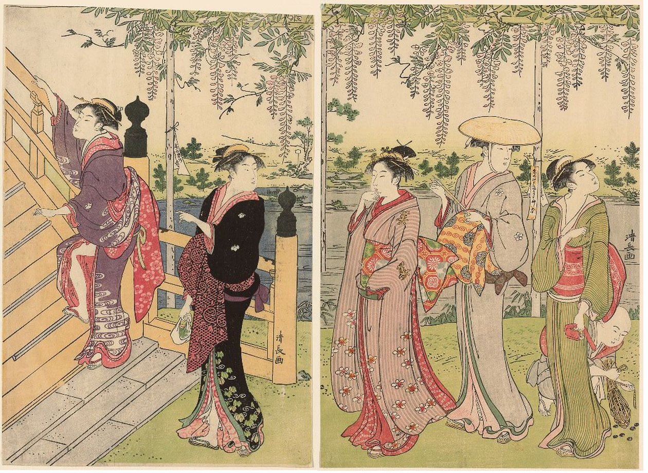 A wisteria megcsodálása a Kameido szentélyben alkotó: Torii Kiyonaga