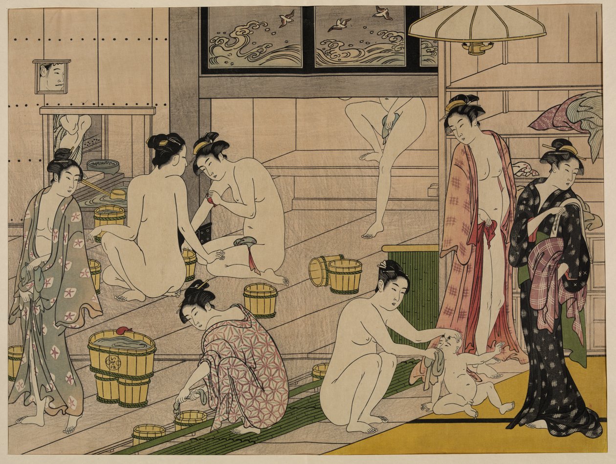 Fürdőház, 1785 körül (fatömbnyomat) alkotó: Torii Kiyonaga