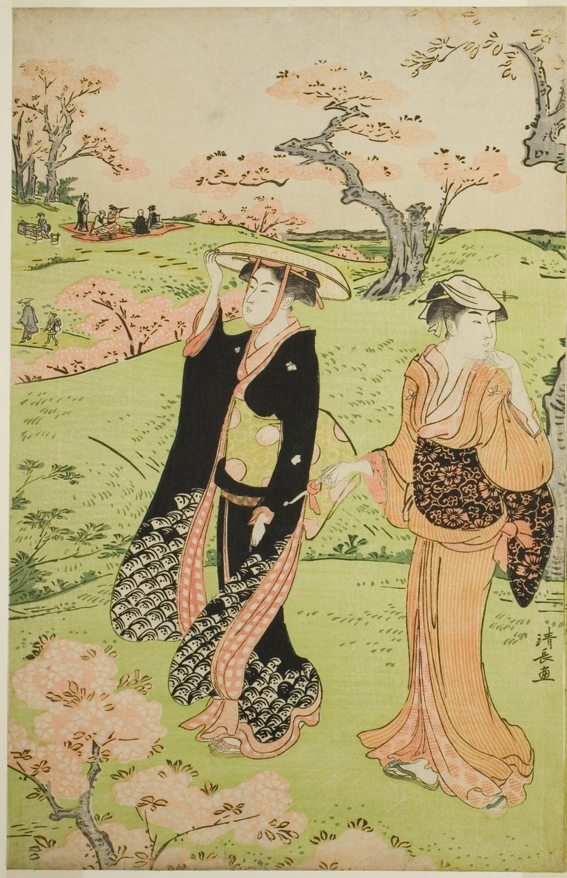 Cseresznyevirág megtekintése az Asuka-hegyen alkotó: Torii Kiyonaga