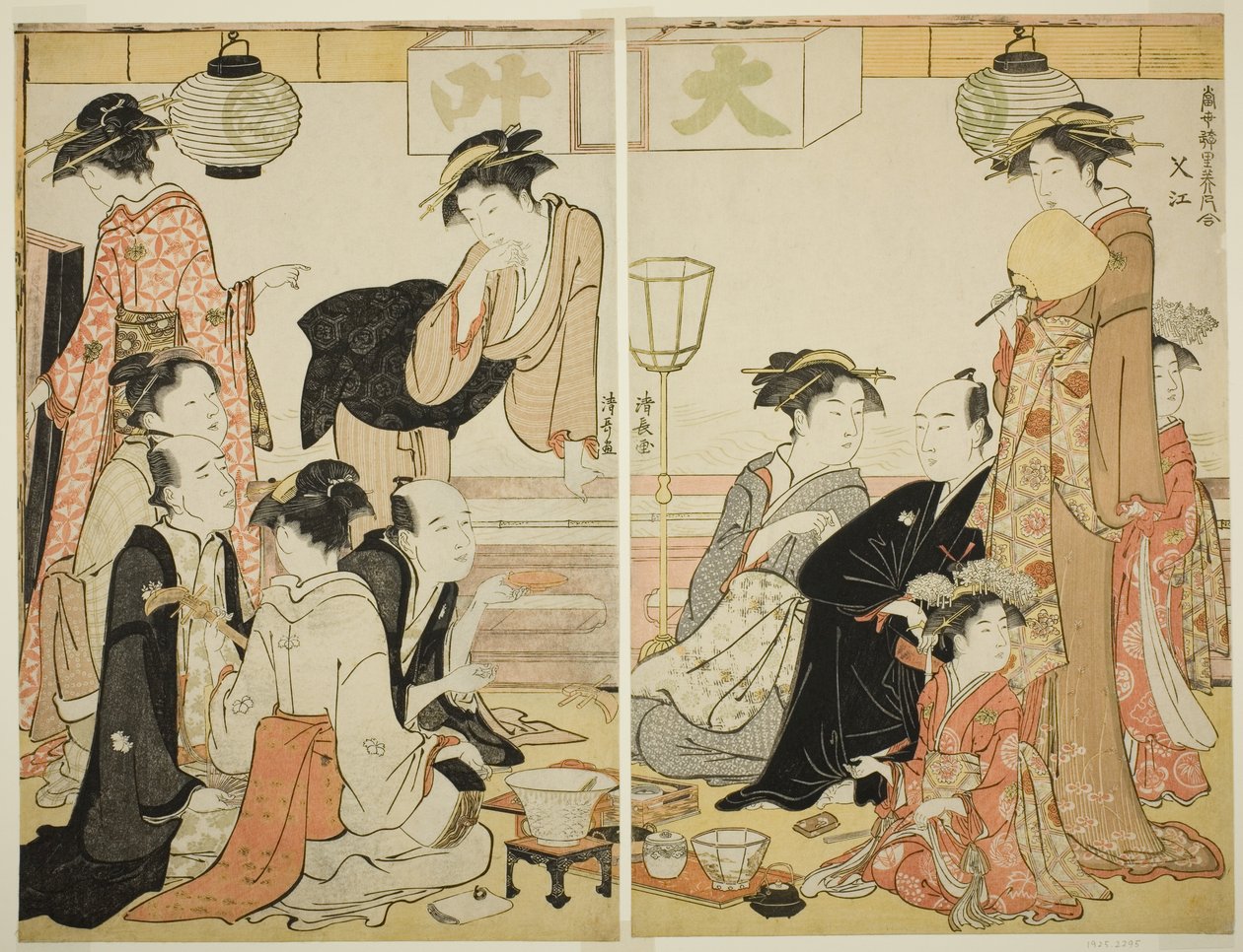 Nakazu szórakoztatói, "A Pleasure Quarters kortárs szépségeinek gyűjteménye (Tosei yuri bijin awase)" sorozatból alkotó: Torii Kiyonaga