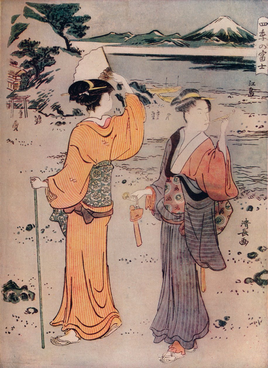 Lányok a tengerparton, 17. század, 1914 alkotó: Torii Kiyonaga