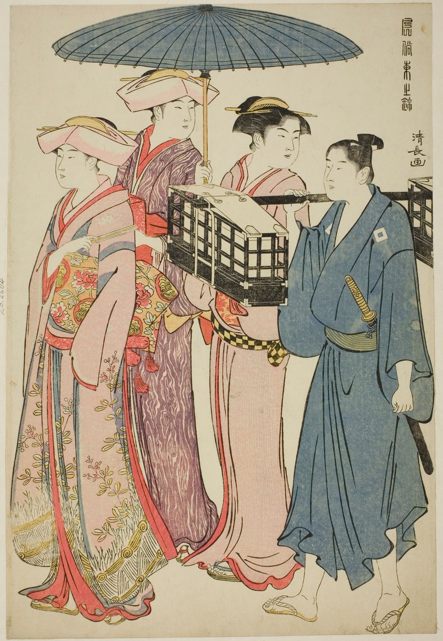 Piknikre megy, az "A keleti modorok brokátja (Fuzoku Azuma no nishiki)" sorozatból alkotó: Torii Kiyonaga