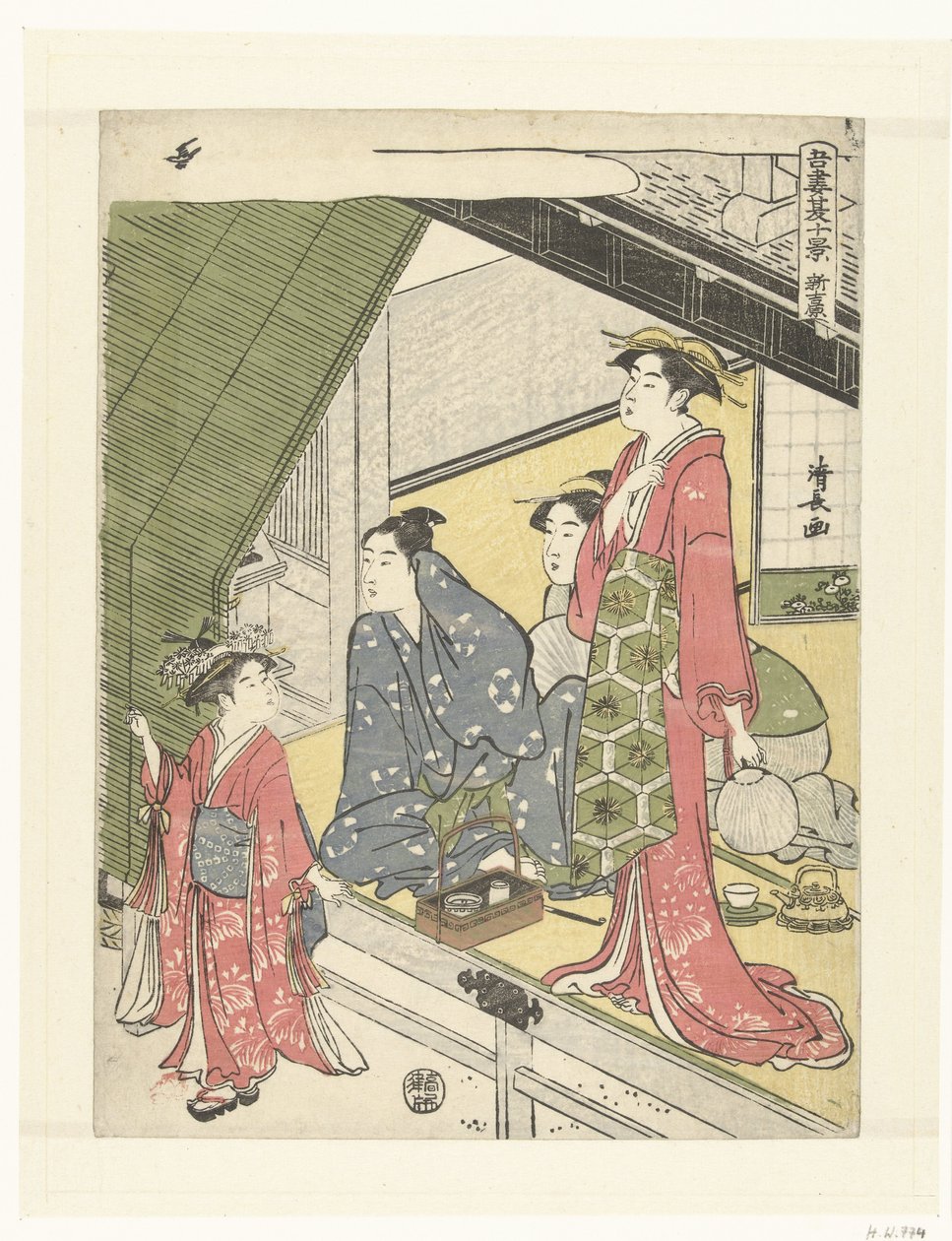 Az új Yoshiwara Shin Yoshiwara (cím a tárgyon) Tíz nyári jelenet a keleti fővárosban (sorozat címe) Azuma natsu jukkei (sorozat címe az objektumon) alkotó: Torii Kiyonaga