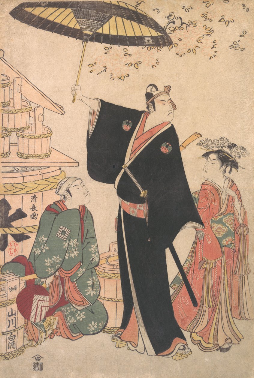 Ichikawa Yaozo III a Sukeroku szerepében a Yukari no Edo-sakura című darabból, más néven... alkotó: Torii Kiyonaga