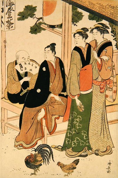 Egymás találkozása (színes fatömbnyomat) alkotó: Torii Kiyonaga