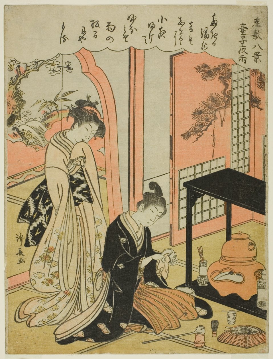 Night Rain of the Tea Stand, a "Nyolc jelenet a szalonból (Zashiki hakkei)" sorozatból alkotó: Torii Kiyonaga