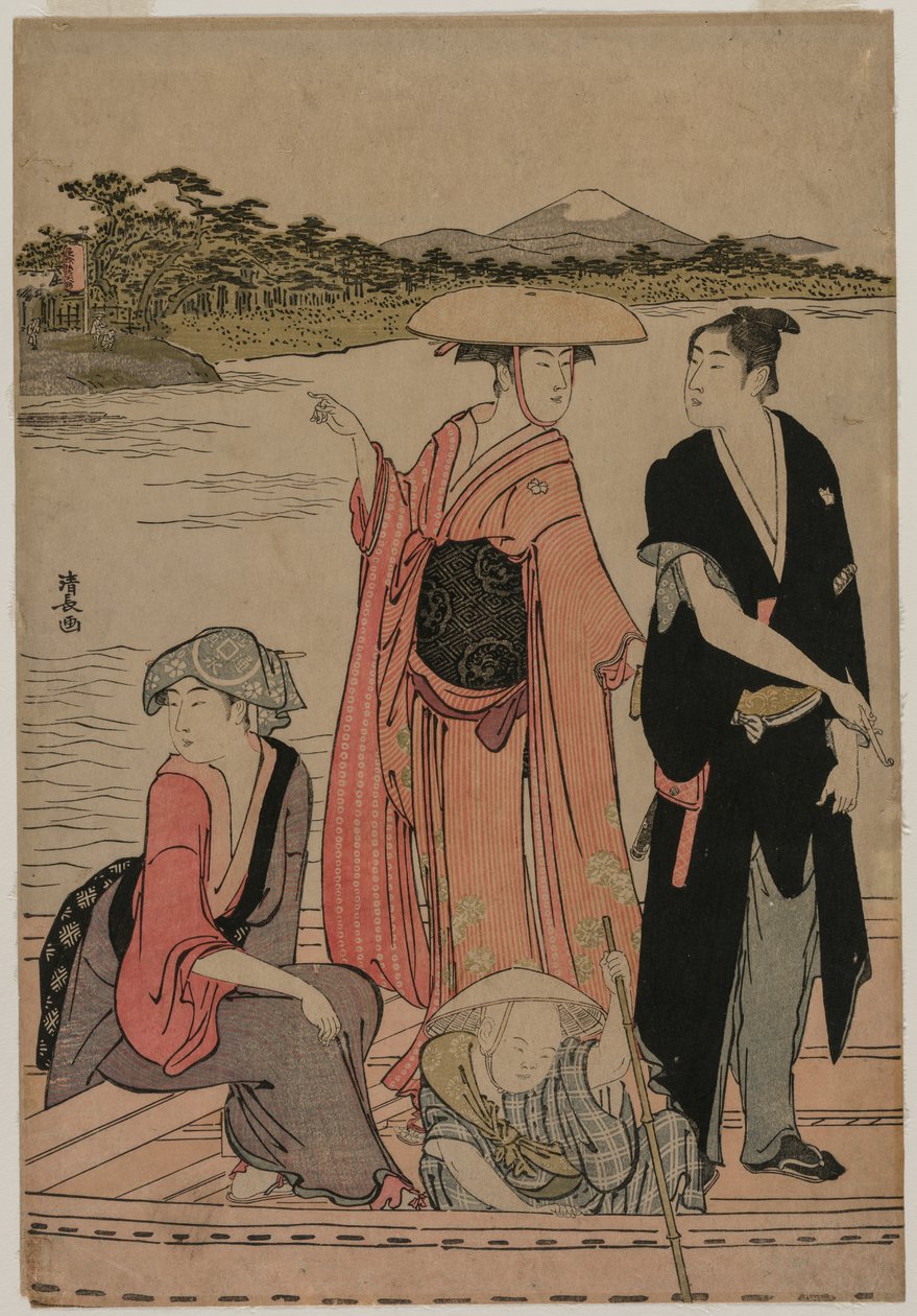 Utasok egy kompon a Sumida folyón alkotó: Torii Kiyonaga