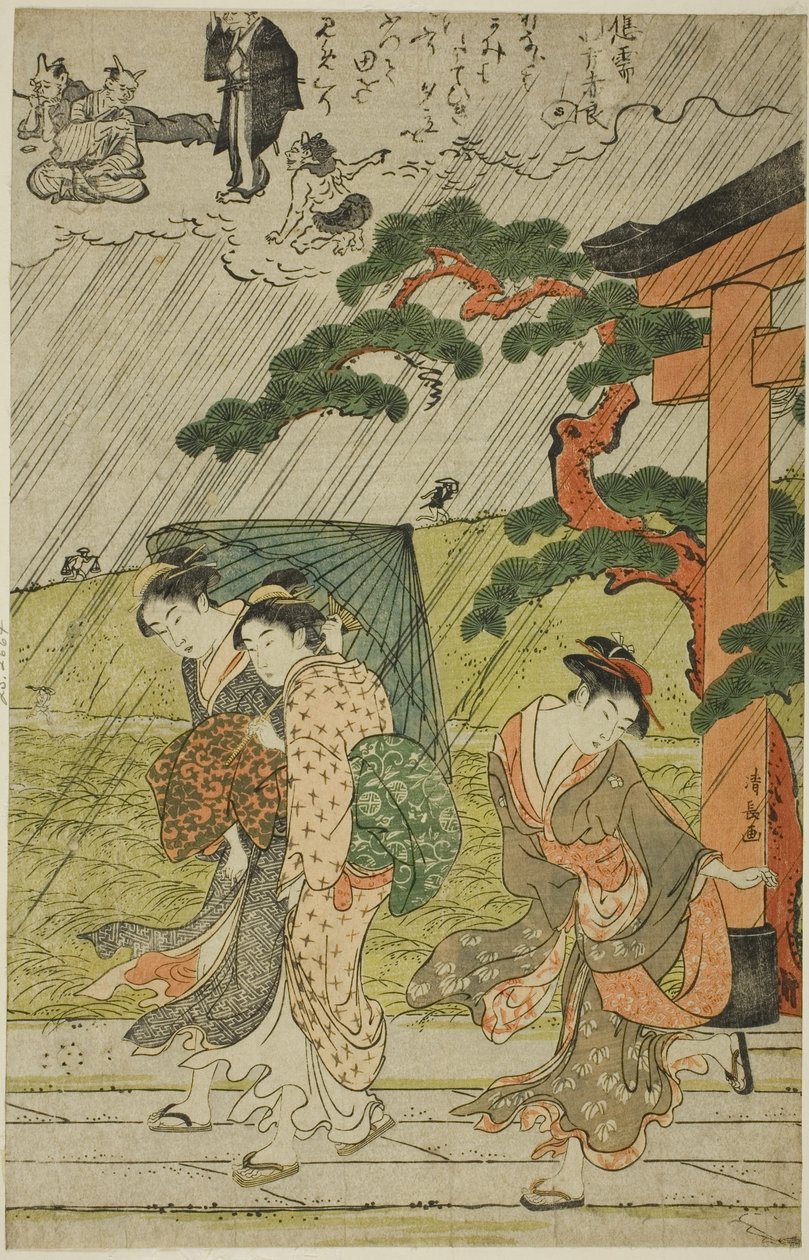 Hirtelen zápor a Mimeguri szentélyben alkotó: Torii Kiyonaga