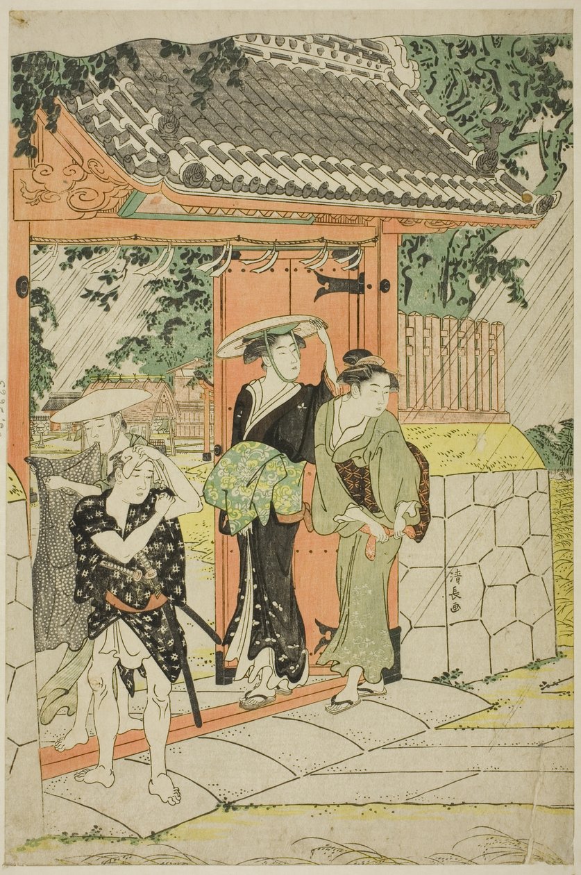 Hirtelen zápor a Mimeguri szentélyben alkotó: Torii Kiyonaga