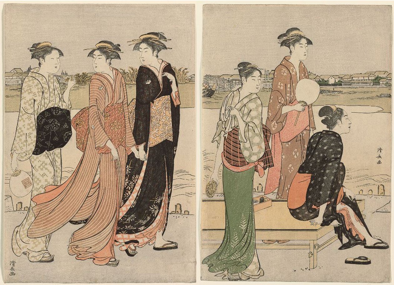 Nyári alkonyat a Sumida folyó partján alkotó: Torii Kiyonaga