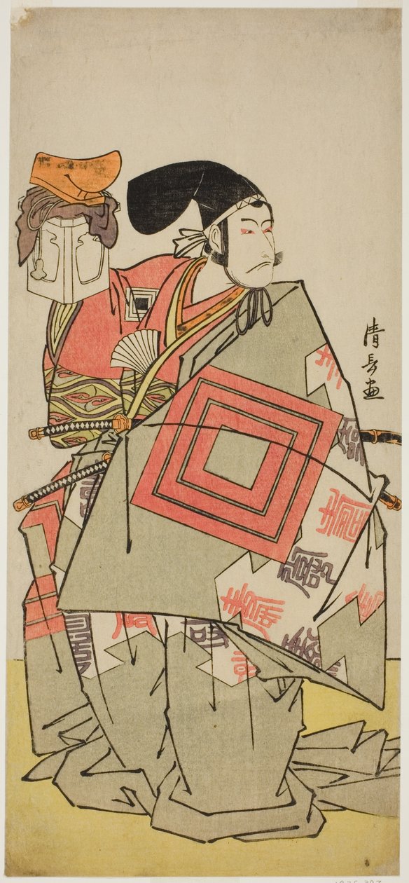 A színész Ichikawa Danjuro V Minamoto no Yoshiie szerepében a "Date Nishiki Tsui no Yumitori" című darabban a Morita Színházban 1778 (?) tizenegyedik hónapjában mutatták be. alkotó: Torii Kiyonaga