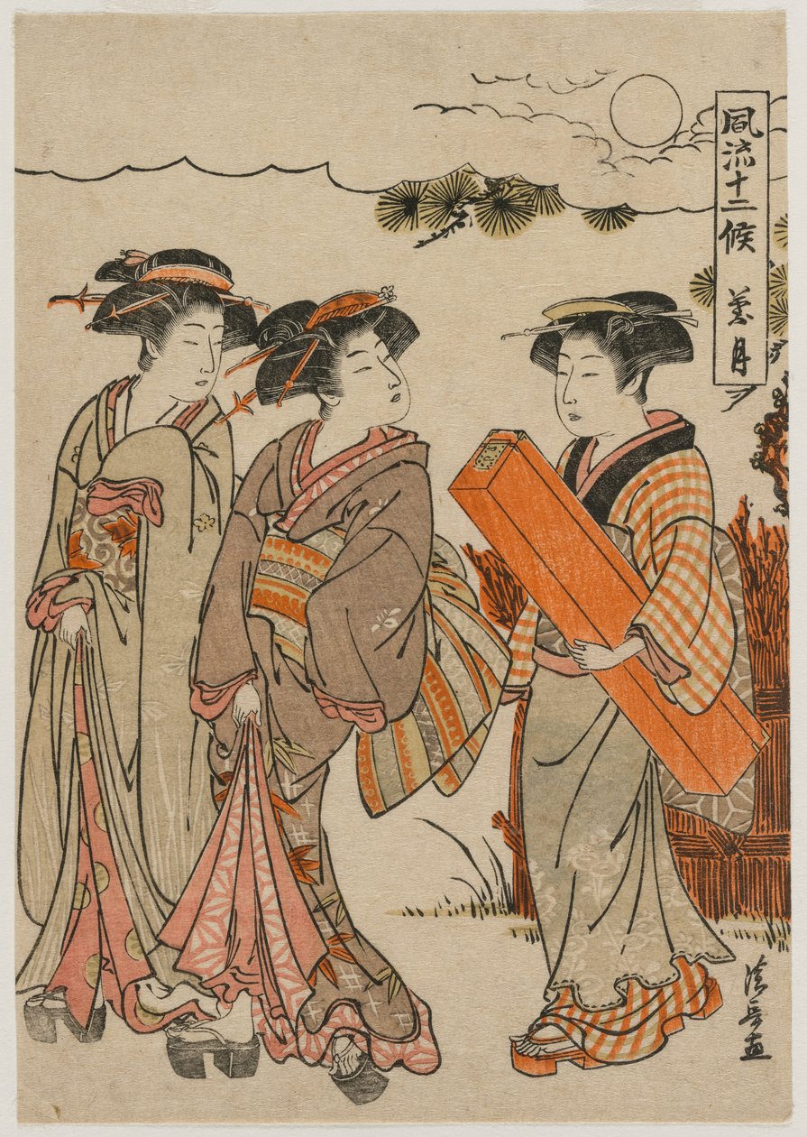 A nyolcadik hónap a Tizenkét hónap divatos bemutatói című sorozatból, 1779. alkotó: Torii Kiyonaga