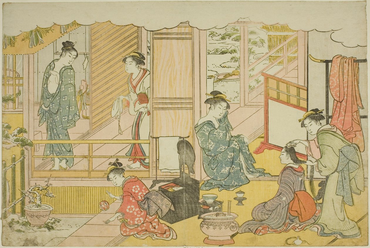 Az újév első fürdője (Yudono hajime), "A hármas hajnal színei (Saishiki mitsu no asa)" című illusztrált könyvből alkotó: Torii Kiyonaga