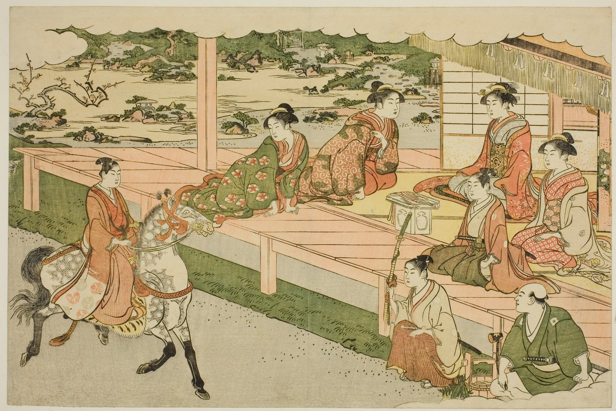 Az újév első lovaglása (Uma norizome), "A hármas hajnal színei (Saishiki mitsu no asa)" című illusztrált könyvből alkotó: Torii Kiyonaga