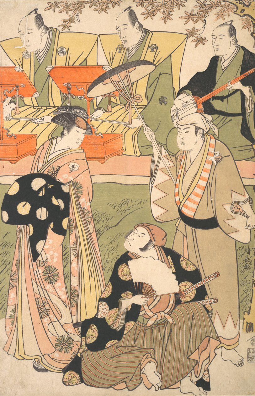 Színházi jelenet zenészekkel. alkotó: Torii Kiyonaga