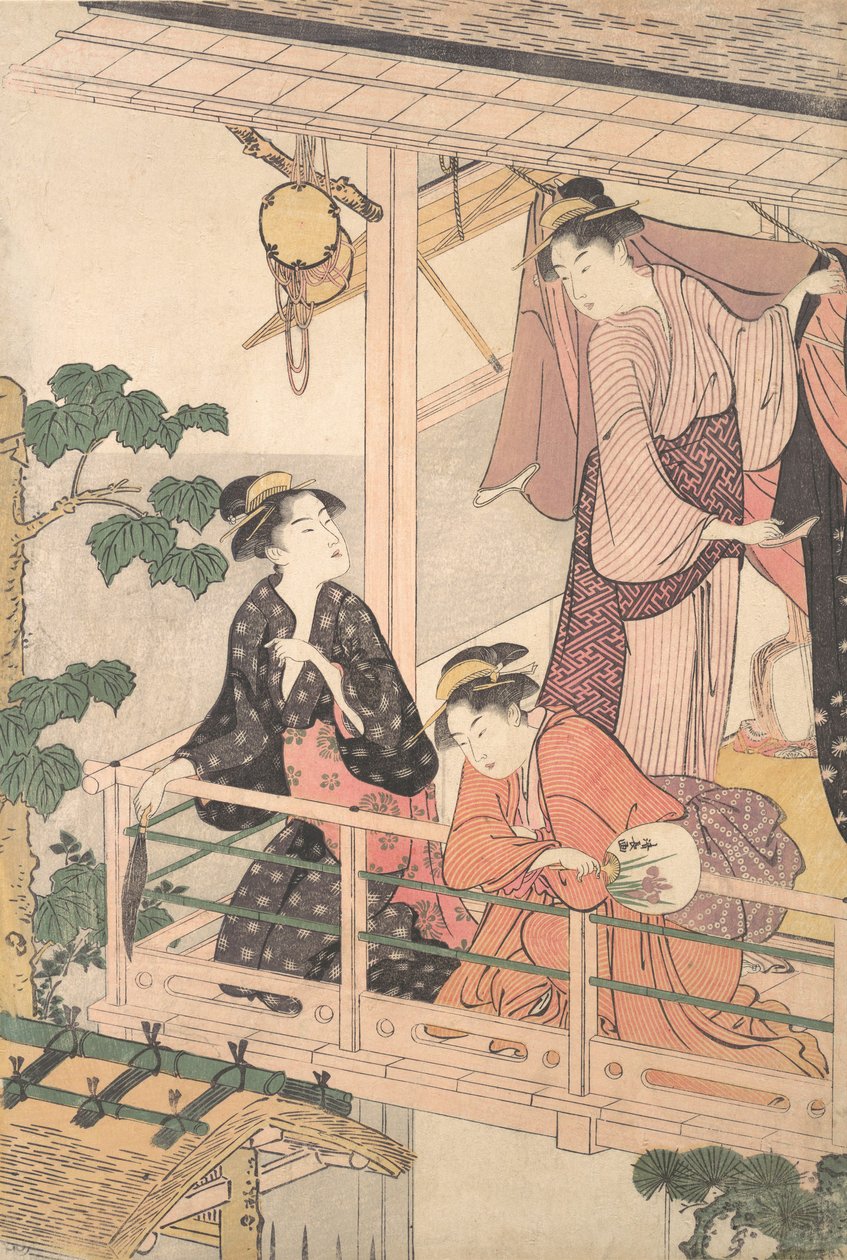 Három nő az erkélyen, kb. 1786. alkotó: Torii Kiyonaga