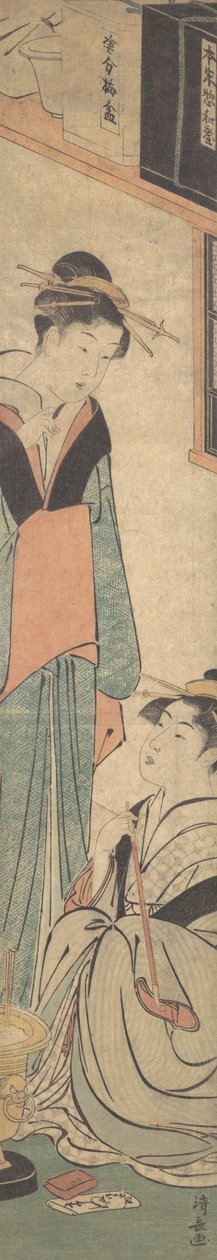 Két lány beszélget a Hibachi tűzfazék közelében, kb. 1785. alkotó: Torii Kiyonaga