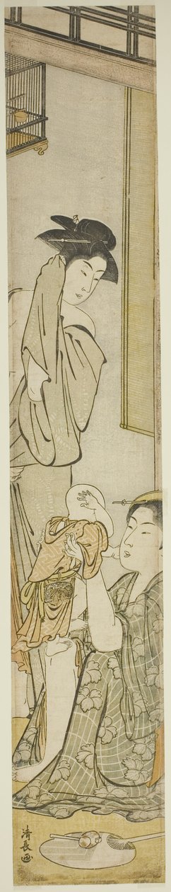 Két nő és egy gyerek fürdés után alkotó: Torii Kiyonaga